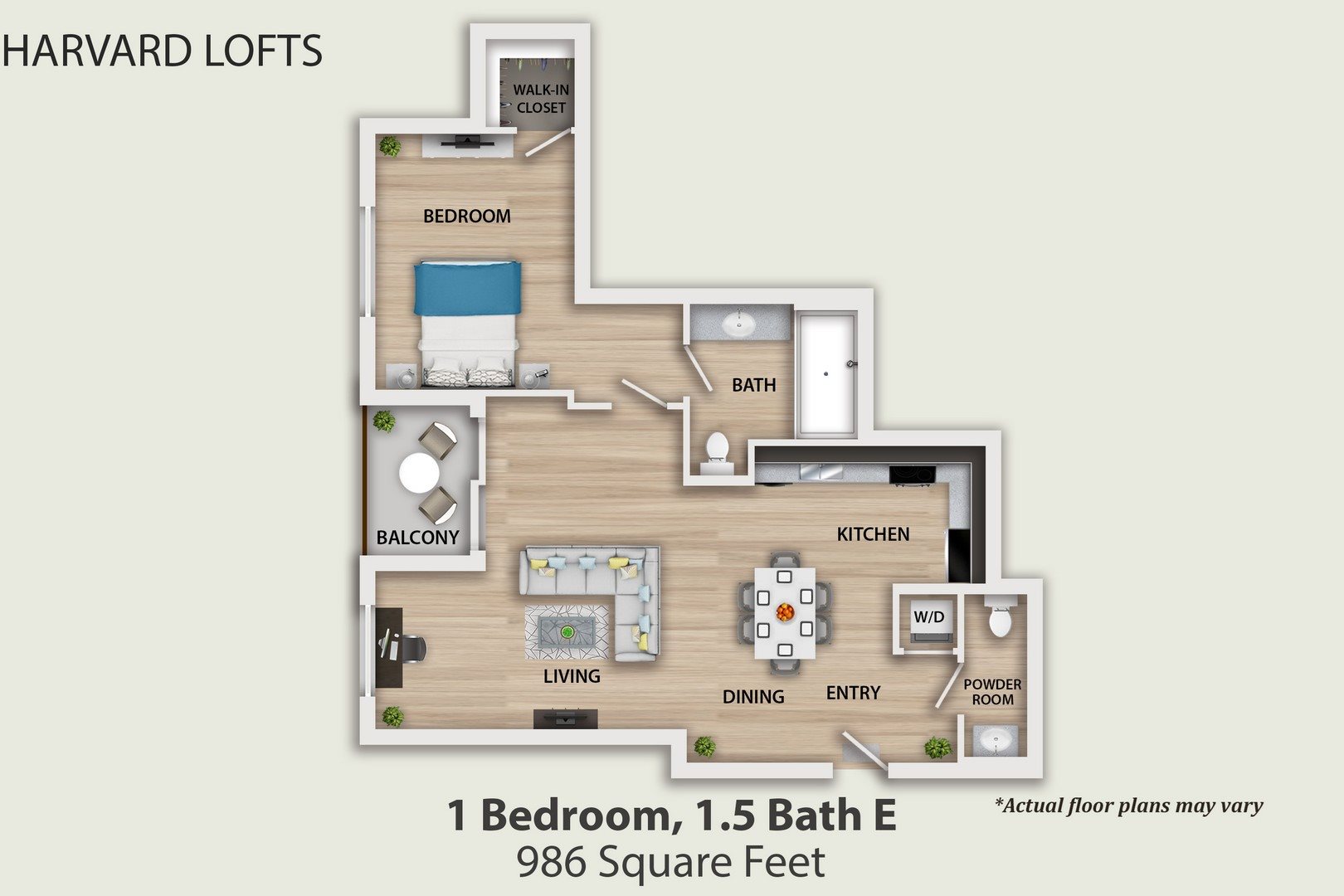 1 Bedroom, 1.5 Bathroom E Floor Plan 5